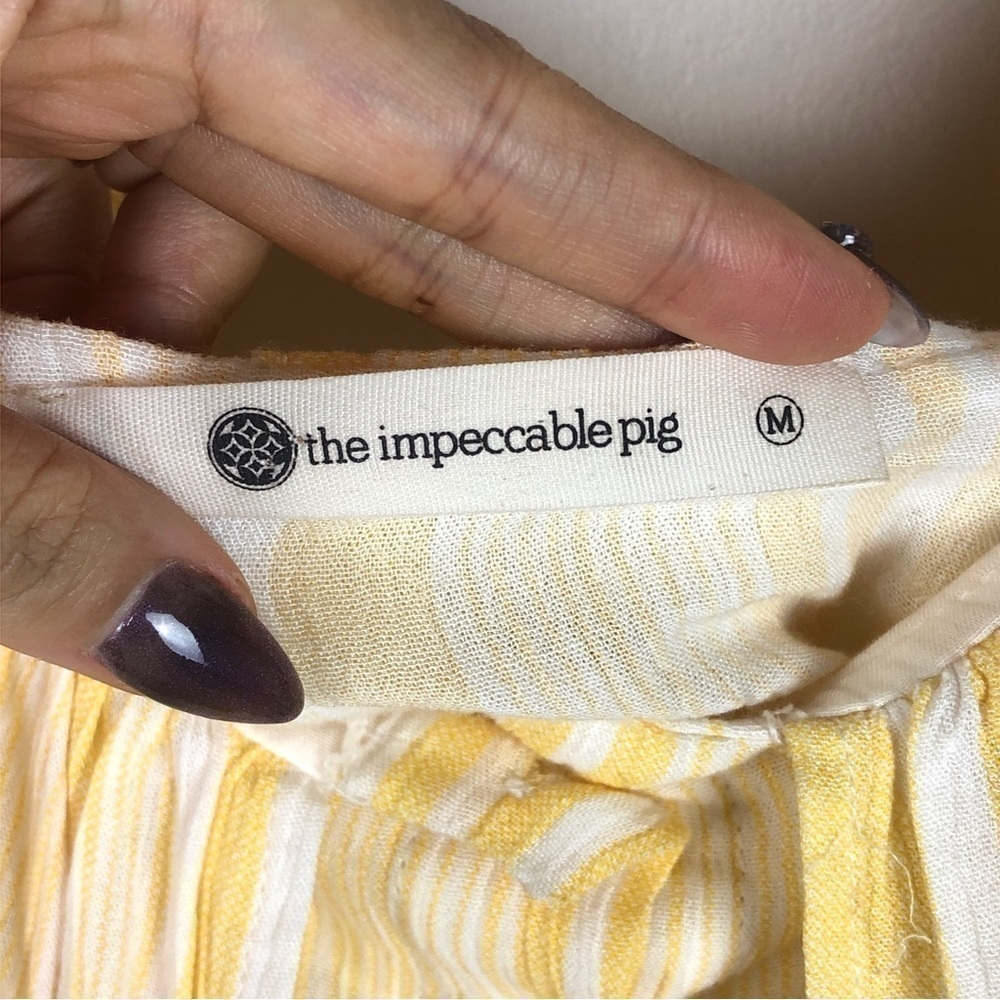 impeccable pig yellow striped a-line off the shoulder belle inspired dress - Picture 4 of 7